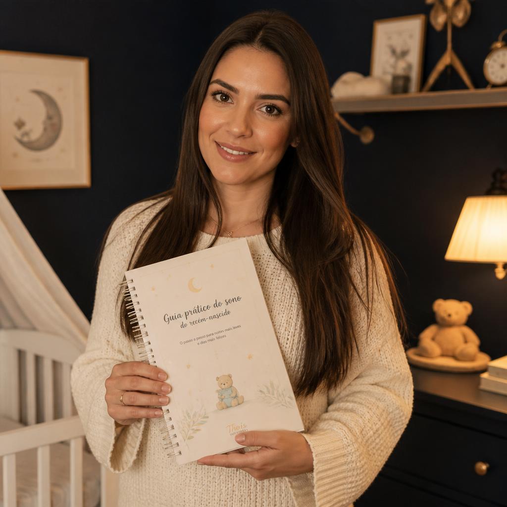A especialista em sono infantil segurando o Manual Prático
